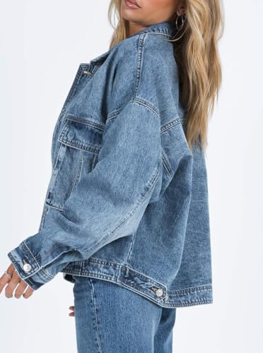 chouyatou Women's 2025 Fall Boyfriend Denim Jacket Y2K Casual Button Down Oversized Jean Jacket Shackets2