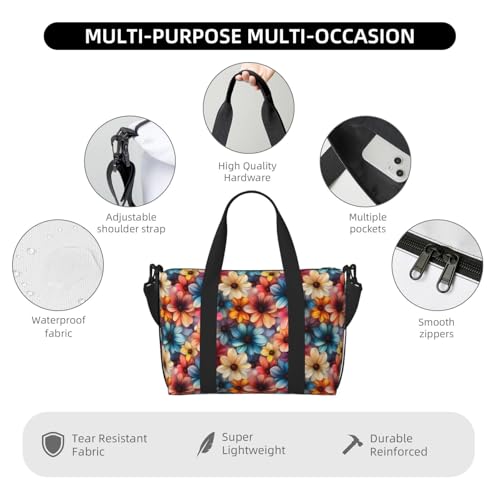 Laptop Tote Bag for Women Work - Colorful Flowers A Print Weekender Overnight Bags for Women Travel, Gym Duffle Bag for Men, Personal Item Crossbody Travel Bags for Men Carry On3