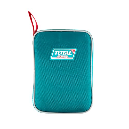 TOTAL - Juego de 9 Herramientas en Estuche de Lona - Flexómetro - Destornillador Phillips y Plano - Llave Ajustable - Alicate Boca Plana y Universal - Cutter - Destornillador Tester - Minimartillo