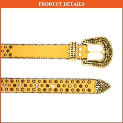 Sparkly Rhinestone Belt for Men Women, PU Leather Waist Strap Western Style Belts for Punk Rock Stage2