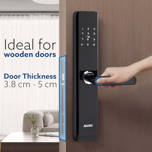 Image of AGARO Royal Smart Door Lock with Handle, Auto Lock, Unlock with Finger Print /RFID Card /PIN Access /App with Bluetooth /Manual Key Access, Digital Door Lock, Anti-Theft Lock, Home Safety, Black