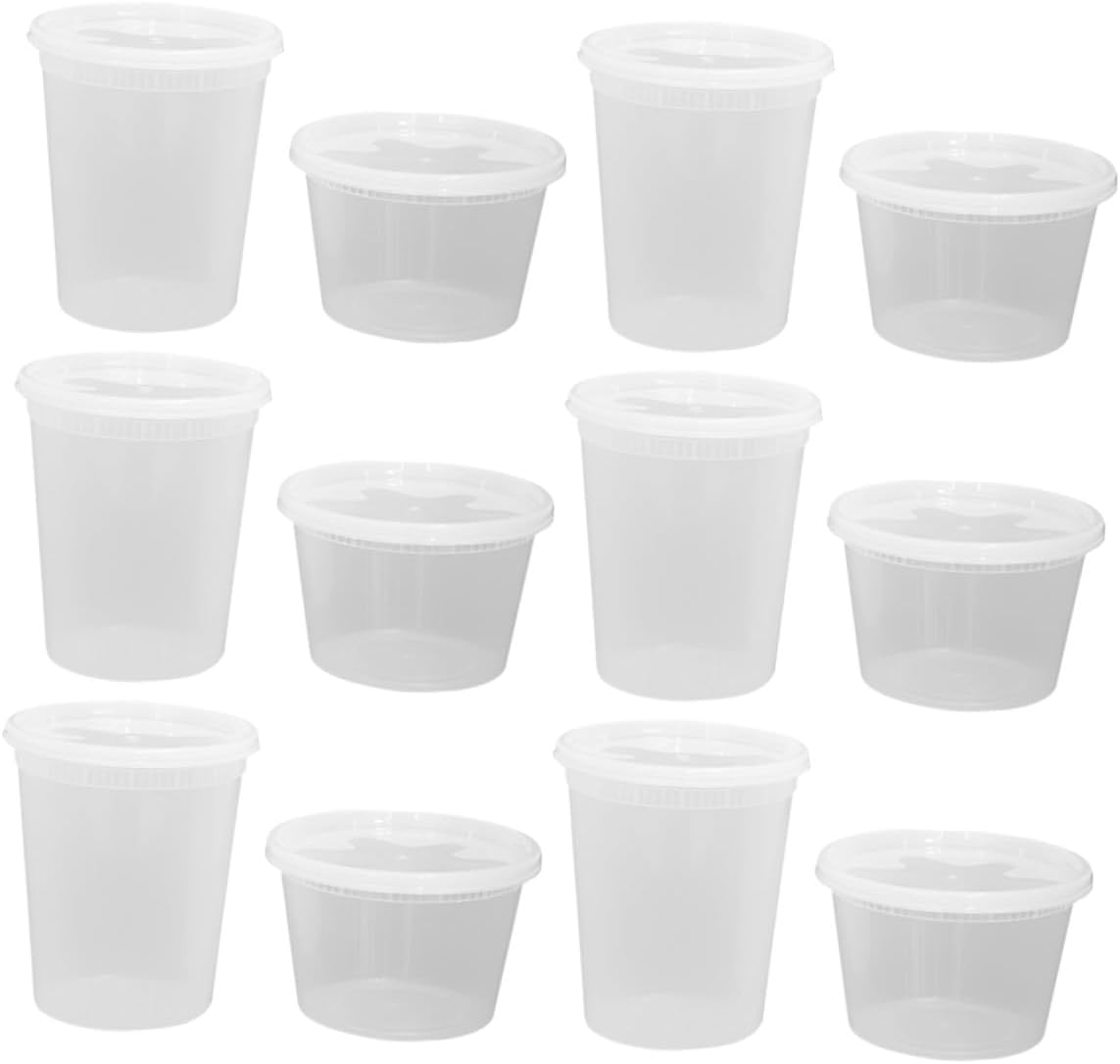 Kichvoe 50pcs Disposable Soup Cups with Lids 16oz and 32oz Leakproof Takeout Bowls for Hot and Cold Foods Food Storage Containers for Meal Prep and Catering