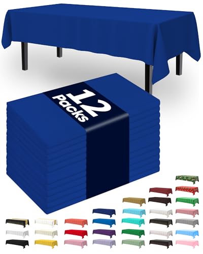 Pureegg Plastic Table Cloth Disposable 12 Pack, 54 x 108 Inch Table Cloths, Graduation Decorations Class of 2026, Graduation Party, Tablecloths, Rectangle, Plastic Cover, Leakproof & Sturdy, Navy Blue