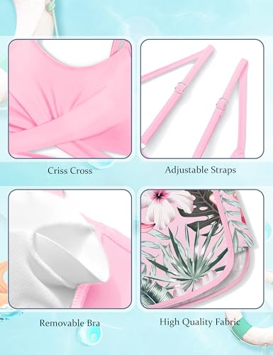 Image of Girls Swimsuit 3 Piece Bathing Suit Criss Cross Bikini Set Girls' Swimwear with Shorts 7-16T