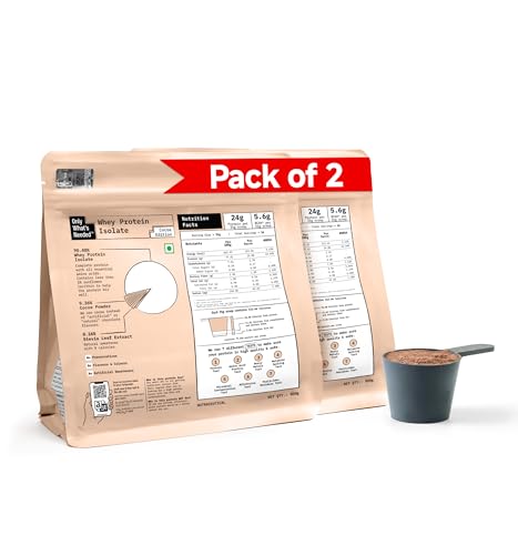 Image of ONLY WHAT'S NEEDED By Food Pharmer - Whey Protein Isolate 500gms x 2 | 24g per scoop | OWN Cocoa Edition | No Added Sugar | No Added Flavours | No Added Artificial Sweeteners | No Added Colours | Lab Tested
