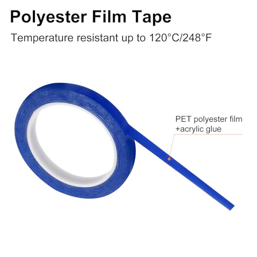 Image of uxcell 1 Rolls Blue 0.47 Inch x 72 Yards Polyester Film Electrical Tape PET Tape High Temperature Heat Resistant Tape for Transformer Motor Wire 5S Positioning Logo,12mm x 66m