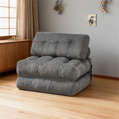 折りたたみソファベッド 枕付き コンバーチブルスリーパーチェア マットレス付き ポータブル 折りたたみ式チェアベッド 快適なフロアソファラウンジ リビングルーム・寝室用 省スペース 多機能 一人掛け (ダークグレー, 1席)