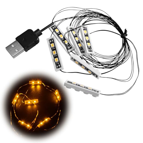 Tulov 6x LED Downlight Bausteinlampen 1x4 USB-Betrieben, Warmweiß, Kompatibel mit Bricks, DIY Beleuchtung für Modelle, Stecksystem, Erweiterbar, Nicht im Set Enthalten für Kinder & Sammler