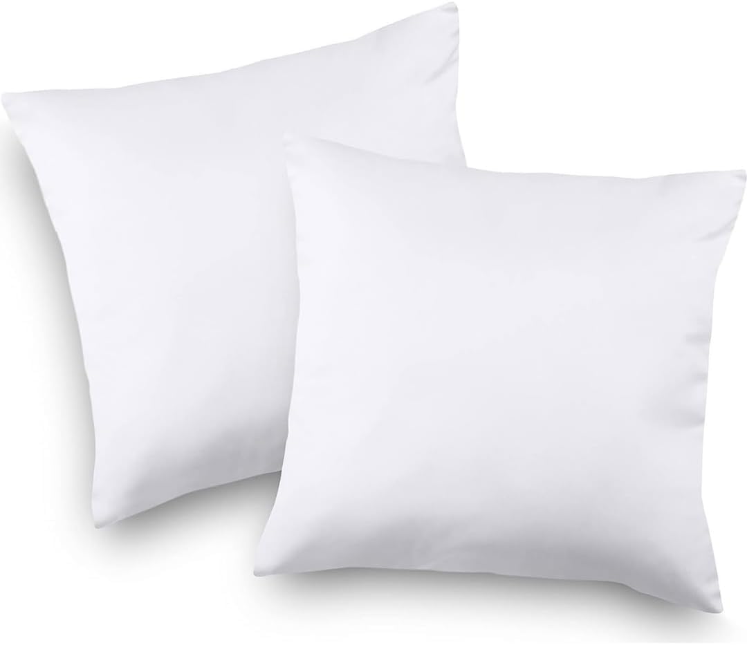 Cushion Inserts Pads, Hollowfibre Filled White Throw Pillow Inserts, Decorative Cushion Stuffer for Sofa Bed and Couch - Hotel Quality Extra Plump Square Cushion Inner Filler (2, 18" x 18")