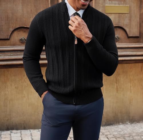 ZAFUL Men's Cardigan Sweater Full Zip Up Sweater Ribbed Knit Stand Collar Cardigans4