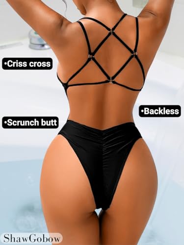 Sexy Swimsuit for Women,Backless Scrunch Butt High Cut Monokini,One Piece Cheeky Bathing Suit Beach Pool Party2