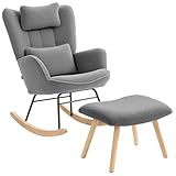 HOMCOM Schaukelstuhl mit Hocker Schaukelsessel Gepolstert Schwingsessel mit Lendenkissen, Kopfstütze, Relaxsessel mit Fleece-Bezug, hoher Rückenlehne...