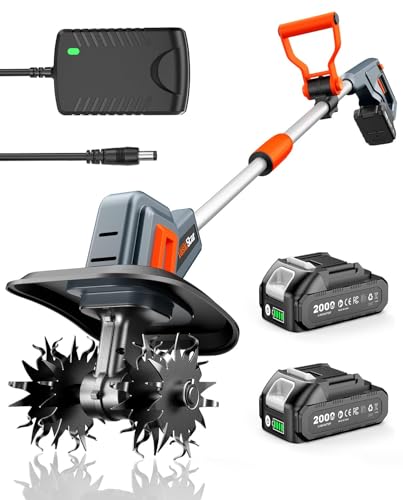 Cordless Tiller Cultivator for Gardening, 360 RPM...
