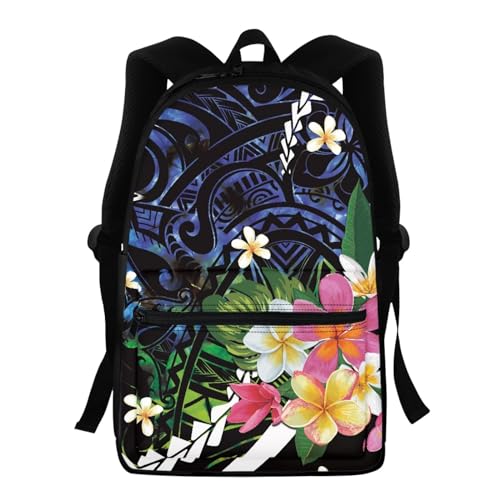 Flower Leaf Plumeria Print Backpack for Women Polynesian Print Travel Backpack,School Backpack for Girls Teens College Laptop Backpack,School Supplies for Teen Girls