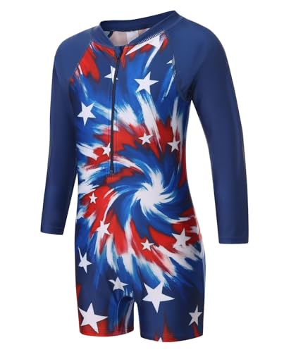 Image of Girls One Piece Swimsuits for Girls Long Sleeve Bathing Suit Sun Protection Rash Guard with Front Zipper 3-16 Years