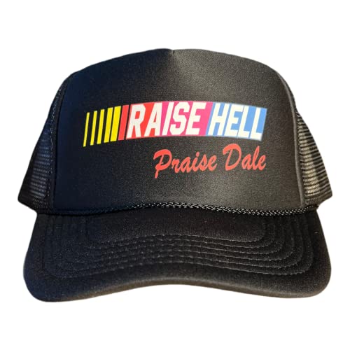 Raise Hell Praise Dale Snapback Trucker Hat for Men or Women Vintage Fit with Funny Novelty Graphic Custom Mesh Cap Black Cap