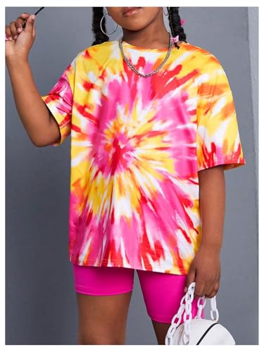 SweatyRocks Conjunto de 2 peças para meninas de verão, camisetas tie dye de manga curta e shorts de