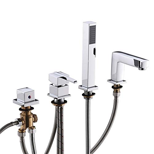 Ensemble de douche argent pour salle de bain avec mitigeur universel 4 trous et douchette extractible