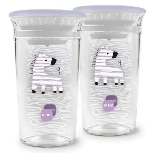 MAM Easy to Drink Cup 360° (Set da 2 x 290 ml), Tazza bambini 8m+ con valvola 360° a prova di perdita, Bicchiere antigoccia bambini portatile, Accessori neonato in Tritan trasparente, Lilla