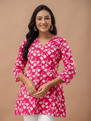 Image of feranoid Floral Print Angrakha 3 Sleeves Flared Kurti