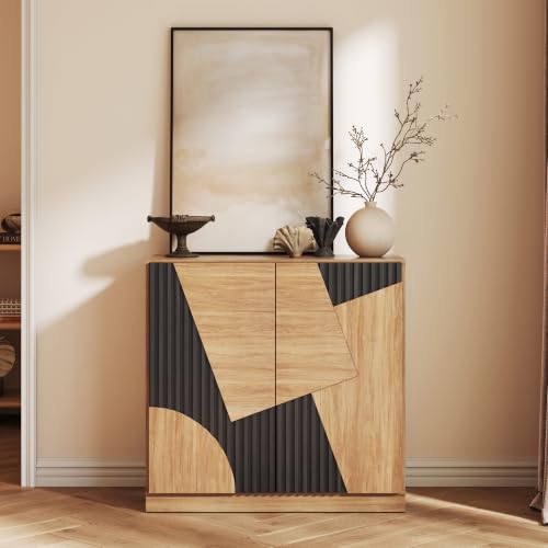 Image of BELLEZE 33 inch Modular Sideboard Buffet Cabinet - Camel Espresso Black R