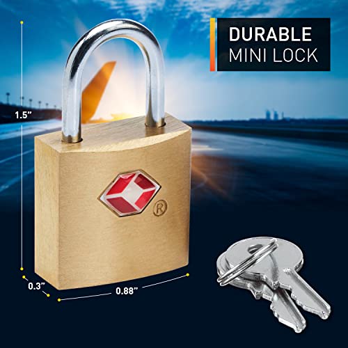 Lewis N. Clark Mini Brass Square Tsa Lock + Padlock For Luggage, Suitcase, Carry On, Backpack, Laptop Bag Or Purse - Perfect For Airport, Hotel, & Gym, 2 Keys Included - 3 Pack #TOP2