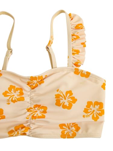 Image of RoseSeek Girl's 2 Piece Cherry Print Swimwear Ruffle Trim Ruched Bathing Suits Cute Swimsuits