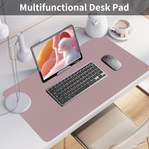 Image of Bloss Leather Desk Mat, Large Mouse Pad, Non-Slip Desk Protector Mat, Leather Desk Blotter, Waterproof Desk Pad for Make Up Desk /Office Home Decor, Dark Pink(31.5x15.7 Inches)