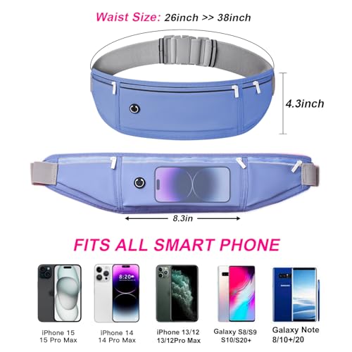 Image of Slim Running Belt for Women Men,Runners Fanny Pack Phone Holder,Money Belt,Running Gear Accessories,with 3 Pockets.(Blue)