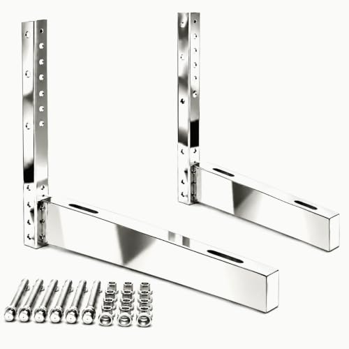Image of SS204 Heavy Duty Stainless Steel AC Stand Wall Mount Bracket for 2-5 Ton | 2 mm Thick | 24-Inch Support Arms | Complete SS Fastener Kit