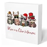 UNCDLV Divertido letrero decorativo de mapache de Feliz Navidad para cuarto de baño, oficina