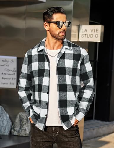 Image of COOFANDY Men's Flannel Shirts Casual Button Down Plaid Shirt Jacket Long Sleeve Fleece Shacket