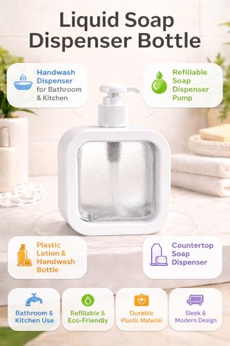 Image of Liquid Soap Dispenser | Refillable Pump Bottle for Hand Wash, Dish Wash, Shampoo, Conditioner, Shower Gel | Bathroom & Kitchen Use | Transparent Plastic | 350ml