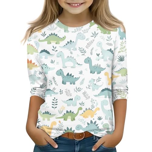 Teen Girl Shirts Fitted Crew Neck 3/4 Sleeve Cute Tops Fall Pullover Tops Half Sleeve Graphic Blouses 5-16 Years