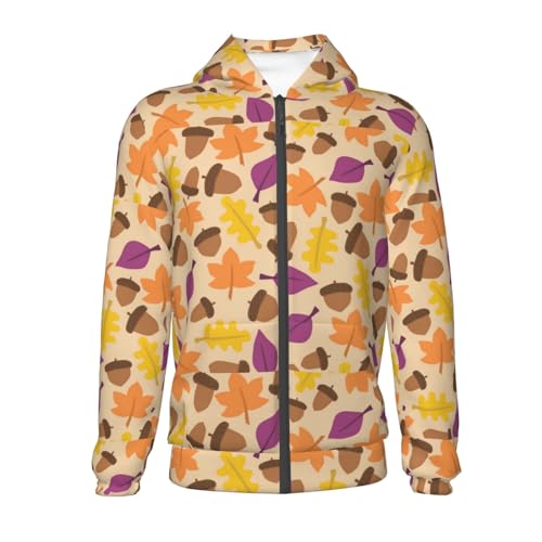 Acorn Autumn Fall Leaf Leaves Kids Pullover Hoodies Boys Zip Up Sweatshirts Girls Athletic Clothes with Pocket2