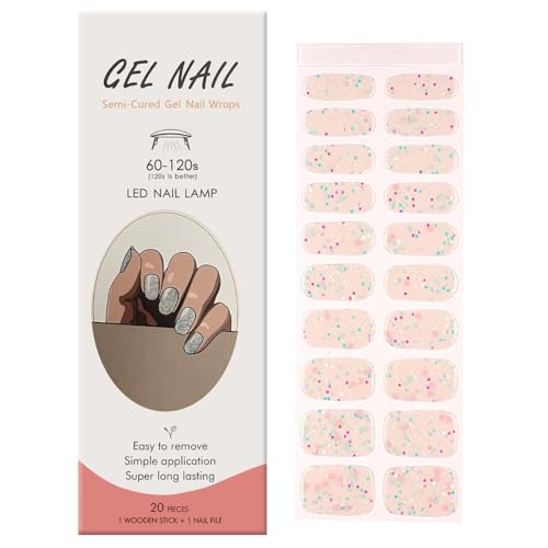 Ceboic Tiras de Uñas de Gel, 20Pcs Semicurado Pegatinas Autoadhesivas, Calcomanías Envolturas de Esmalte para Uñas, Cubierta Completa Adhesivos (Lunares)