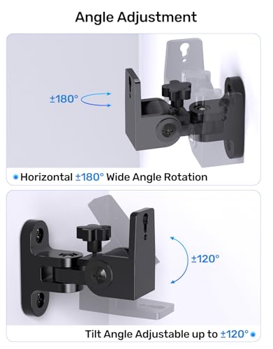 Image of Rear Speaker Wall Mount, 2 Packs Universal Mounting Bracket for Small Bookshelf Speakers, Swivel & Tilt, Works with Klipsch, Lg, Polk, Sony & Others, fits Keyhole and Thread Hole, Hold up to 32 lbs