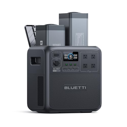 BLUETTI Solar Generator Pioneer MD (AC180T), 1432Wh LiFePO4 Battery Backup w/ 4 1800W (3600W Surge) AC Outlets, 0-80% in 45 Min., Hot Swappable for Camping, Outdoor Adventures, Emergency