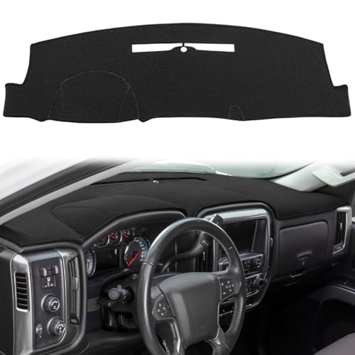 Dash Cover Custom Fit for 2014-2018 Chevy Chevrolet Silverado/GMC Sierra 1500 2015-2019 Chevy Silverado/GMC Sierra 2500HD 3500HD Dashboard Pad Carpet no Forward Collision Alert (14-18 Black) Y32