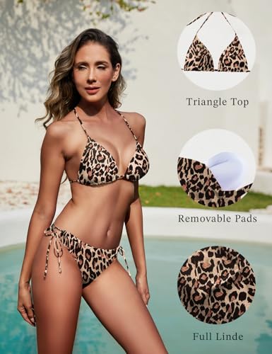 Image of Women String Bikini Set Halter Side Tie Two Piece Swimsuit Triangle Bathing Suits