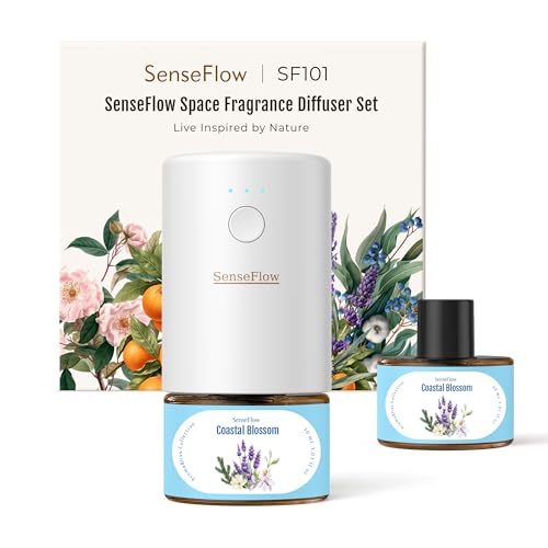 SenseFlow Difusor Aceites Esenciales Difusor de Aromas SF101 Pro– Ultrasónico Sin Agua, 100 % Vegetal, Aromaterapia120 Días, para Hogar, Hotel y Estudio Hasta 100 ㎡, Flor Costera