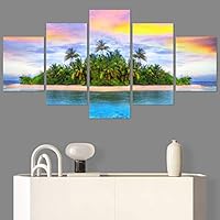 SIGNWIN 5 Panel Canvas Wall Art Modern Art Beach Coastal Multicolor Photography Relax/Calm Tropical for Home Decorations Ready to Hang - 60
