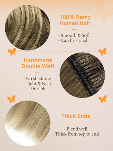 Image of DOORES Weft Hair Extensions, Balayage Walnut Brown to Ash Brown and Bleach Blonde 16 Inch 100g, Sew In Real Human Hair Straight Natural Weave