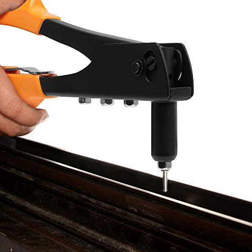 BEETRO Heavy Duty Hand Riveter, Rivet Gun, 3/32"-1/8"-5/32"-3/16", 4 Nosepieces Set Includes 100pcs Rivets, Durable and Suitable for Metal, Plastic and Leather
