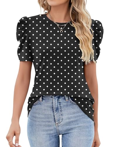 IECCP Damen Bluse Kurzarm Tunika Elegant Blusenshirt Sommer Rundhals...