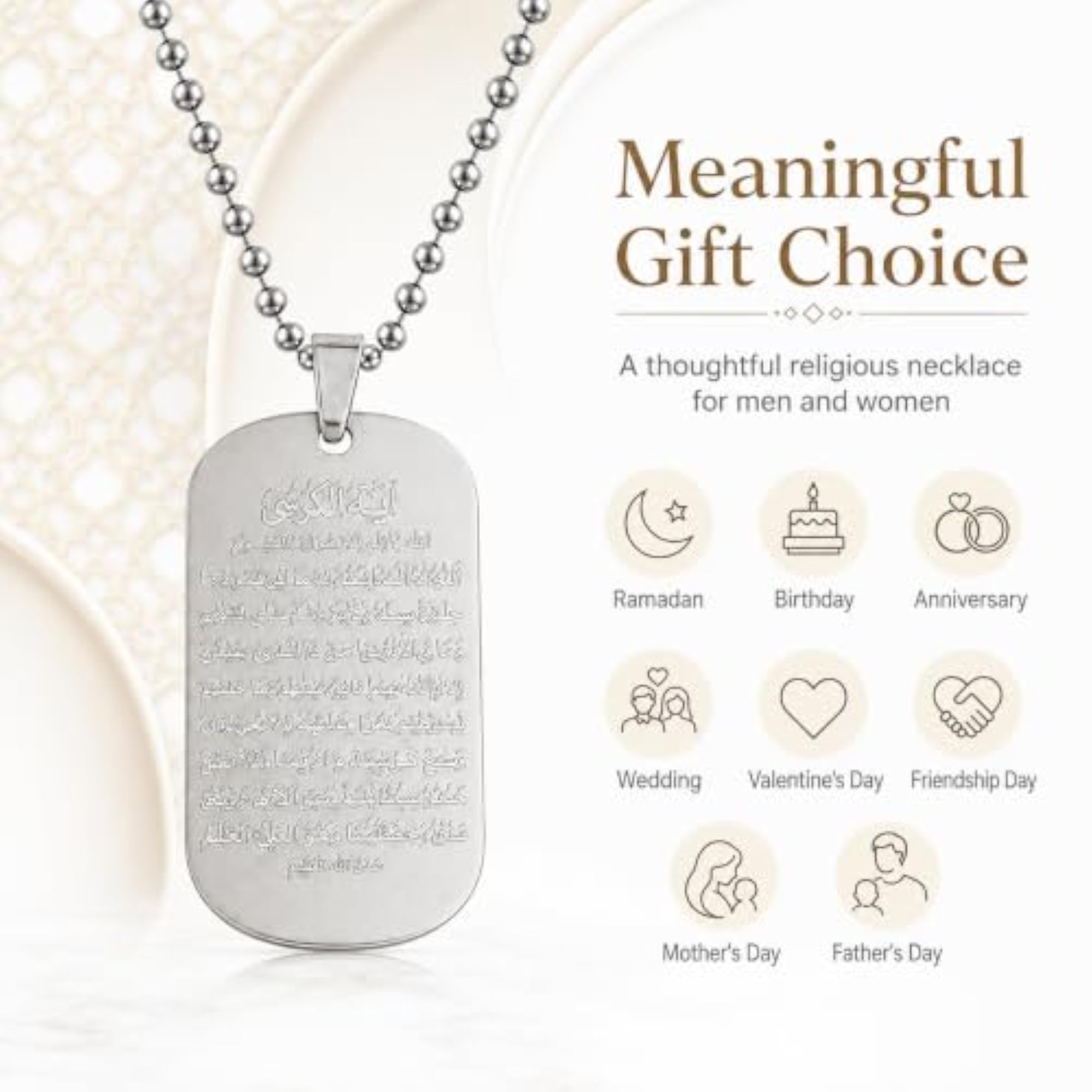 Islamic Allah Necklace, Silver Stainless Steel Design