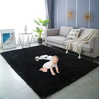 Gsogcax Super Soft Fluffy Area Rug 5'x7' Bedroom Living Room Shaggy Anti-Skid Comfortable Large Rugs Indoor Modern Home Decor Floor Carpet - Dark Grey 160x200 (Tie-dye)