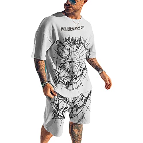 Ensemble d'été homme t-shirt et short haut de gamme motif pierre de soleil vintage Kz-ot93