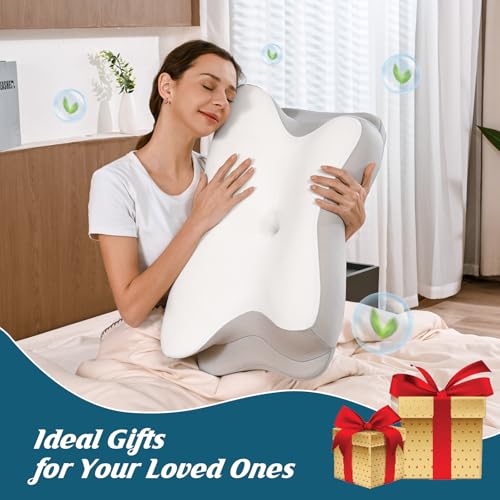 Image of Cervical Neck Pillow for Pain Relief, Ergonomic Side Sleeper Pillow for Sleeping, Contour Orthopedic Memory Foam Pillows for Back & Stomach Sleepers with Pillowcase (Light Grey)