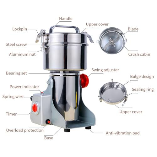 Image of Heavy Duty Electric Spice Grinder | 5000g Capacity | 5000W Stainless Steel Commercial Grinding Machine | 32000 RPM